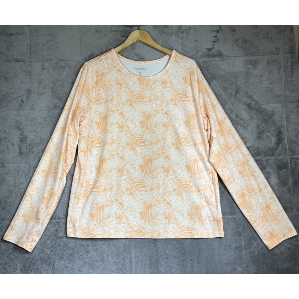 Hang Ten Sun Shirt Women's Peach Floral 2XL Long Sleeves UPF 50+ Zip Pocket
